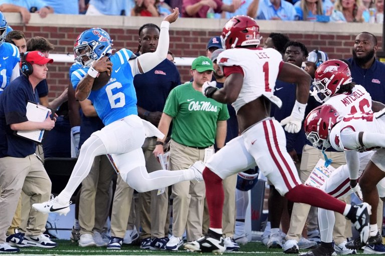 Backup QB Trinidad Chambliss shines in surprise start as No. 17 Ole Miss outlasts Arkansas 41-35 | iNFOnews.ca
