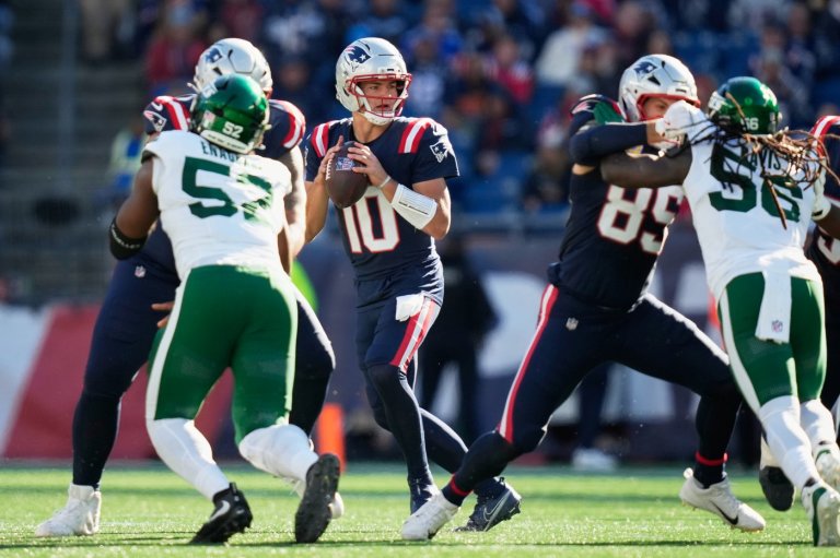 Drake Maye's 3 TD passes help Patriots stave off late push by Jets in 26-19 win | iNFOnews.ca