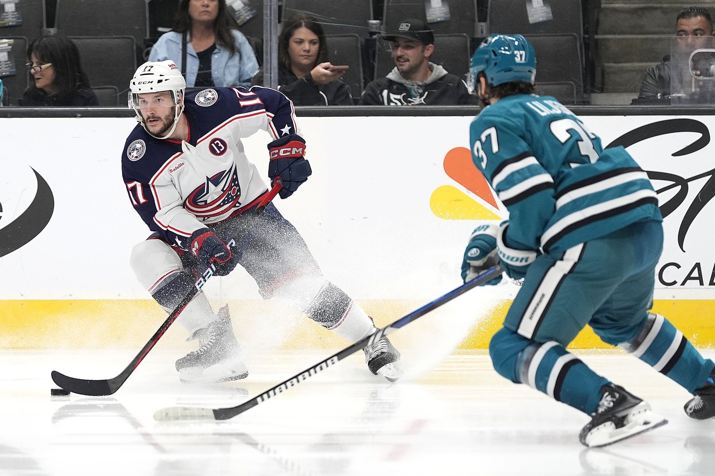 Celebrini returns from injury and Wennberg scores in OT to lift Sharks over Blue Jackets 2-1 | iNFOnews.ca