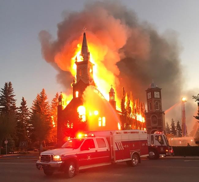 Fire destroys Catholic church north of Edmonton, town cancels Canada Day festivities | iNFOnews.ca