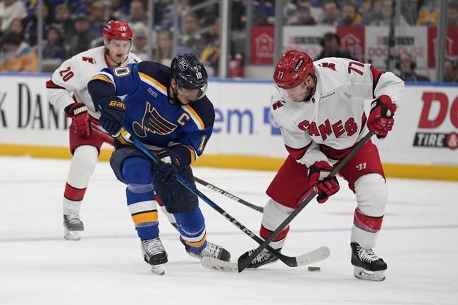 Hurricanes beat Blues 5-2 on Slavin go-ahead goal | iNFOnews.ca Hurricanes beat Blues 5-2 on Slavin go-ahead goal | iNFOnews.ca