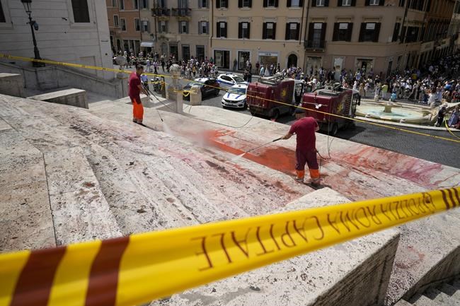 Activists pour red paint down Rome's famed Spanish Steps in outrage over femicides in Italy | iNFOnews.ca