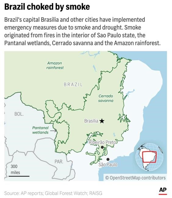 In a rare event, fire smoke covers Brazil's capital, prompting federal response | iNFOnews.ca