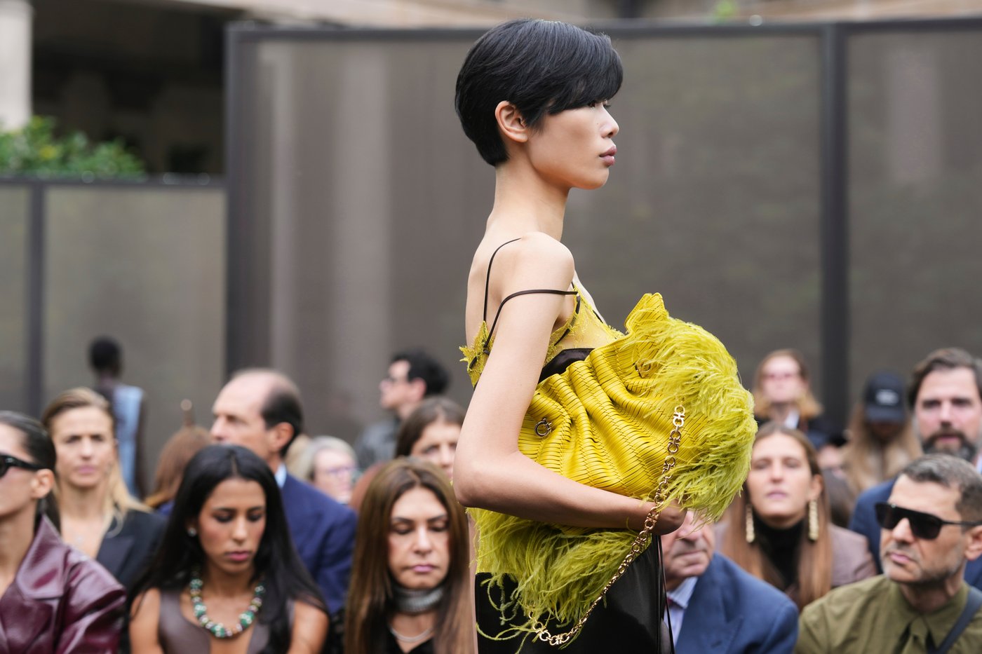 Ferragamo's chartreuse bags and shoes pop against 1920s- inspired co-ed collection | iNFOnews.ca