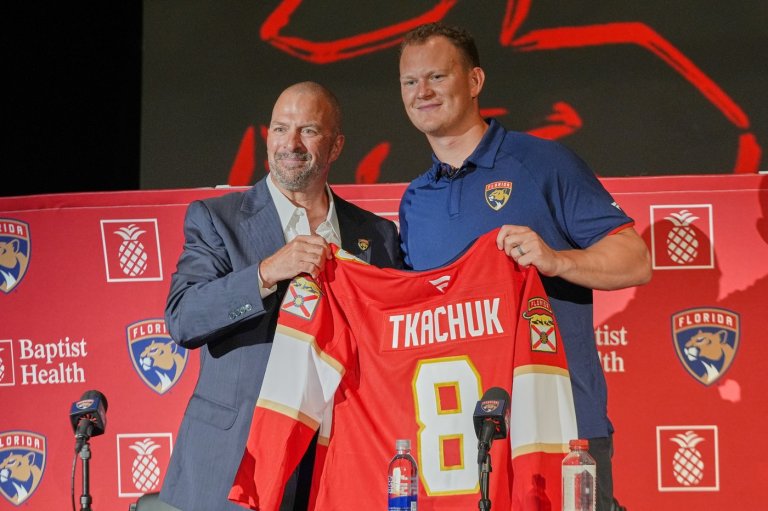Brady Tkachuk introduced by Florida Panthers, discusses the trade to his brother's team | iNFOnews.ca