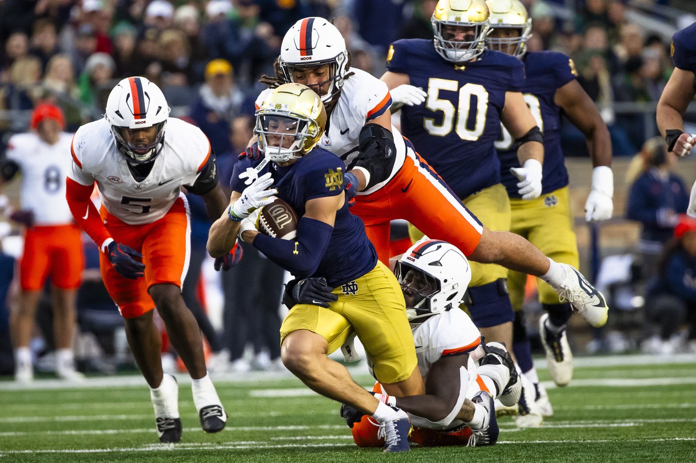 Leonard passes for 3 TDs and No. 8 Notre Dame forces 5 turnovers in a 35-14 win over Virginia | iNFOnews.ca