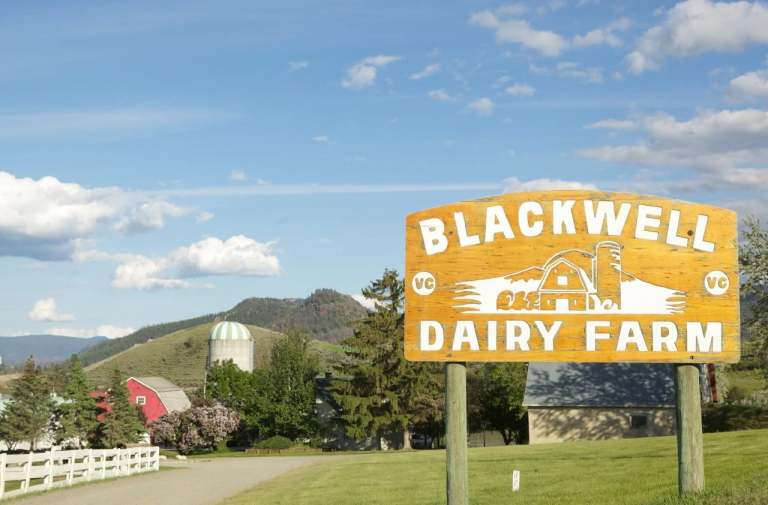 A sign reads Blackwell Dairy Farm.