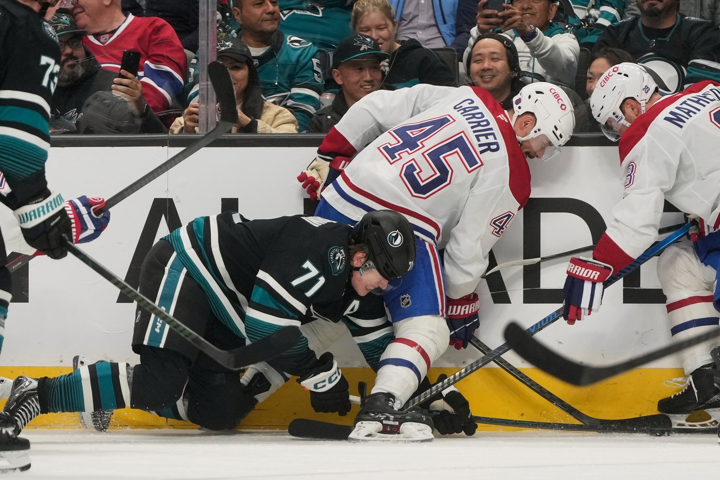 Celebrini nets 4 points, Sherwood scores winner as Sharks tip Canadiens 7-5 | iNFOnews.ca