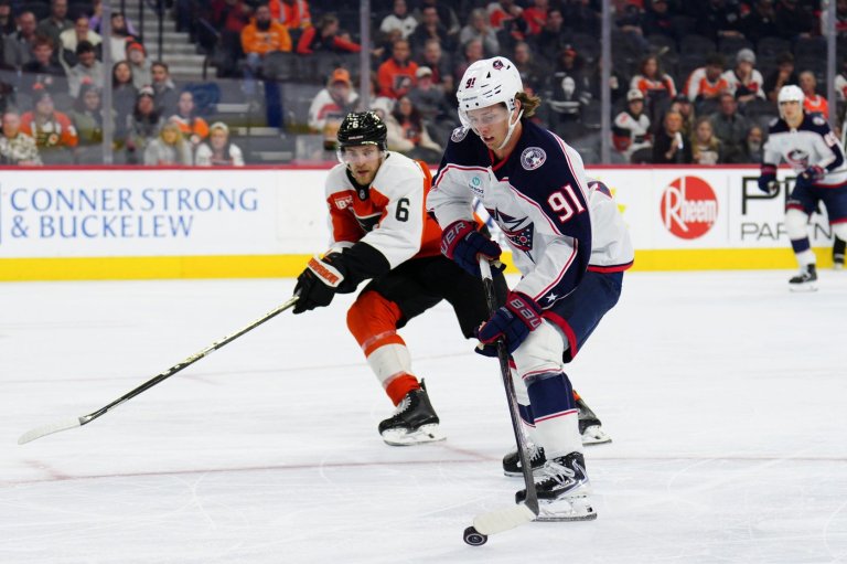 Kent Johnson lifts Blue Jackets to 4-3 OT win after Flyers rally from 3-goal deficit | iNFOnews.ca