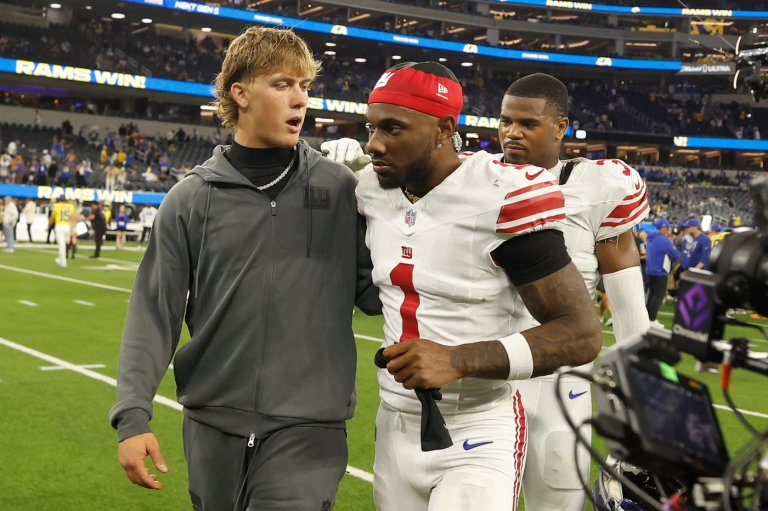 Jaxson Dart injures his knee as several Giants stars get banged up in loss to Rams | iNFOnews.ca