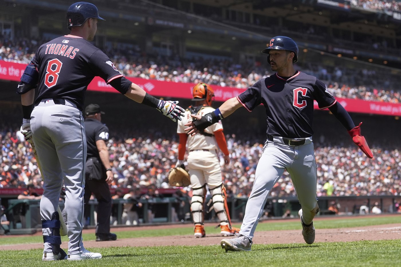 Webb's pitching, Flores' pinch-hit double help Giants edge Guardians 2-1 to end 4-game skid | iNFOnews.ca
