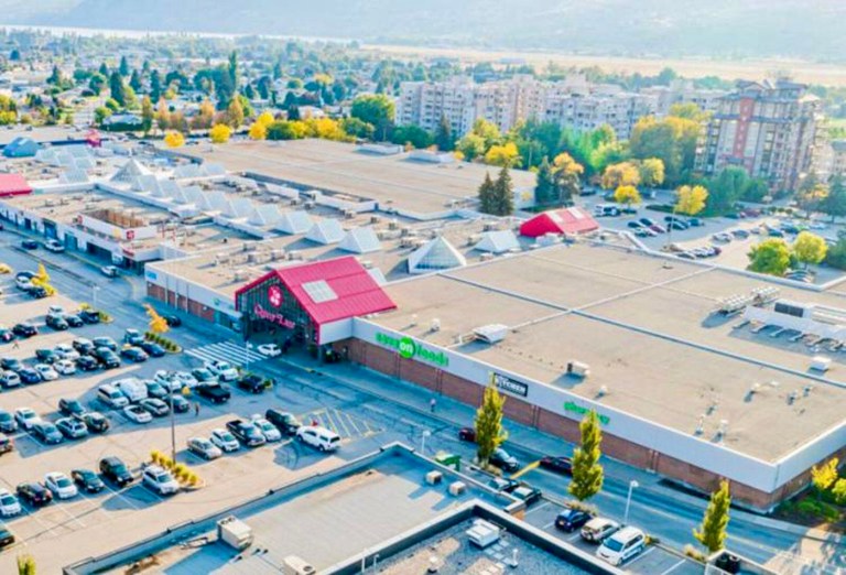 An aerial view of a shopping mall.