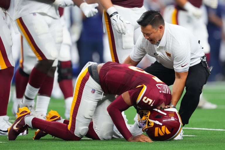 Commanders QB Jayden Daniels injures the same left elbow he dislocated last year | iNFOnews.ca