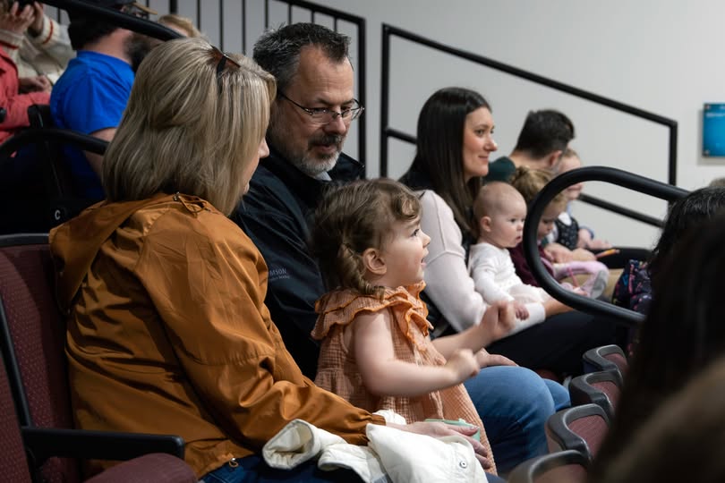 Parents and toddlers enjoying a good jazz jam at previous triology- photo credits by kamloops symphony