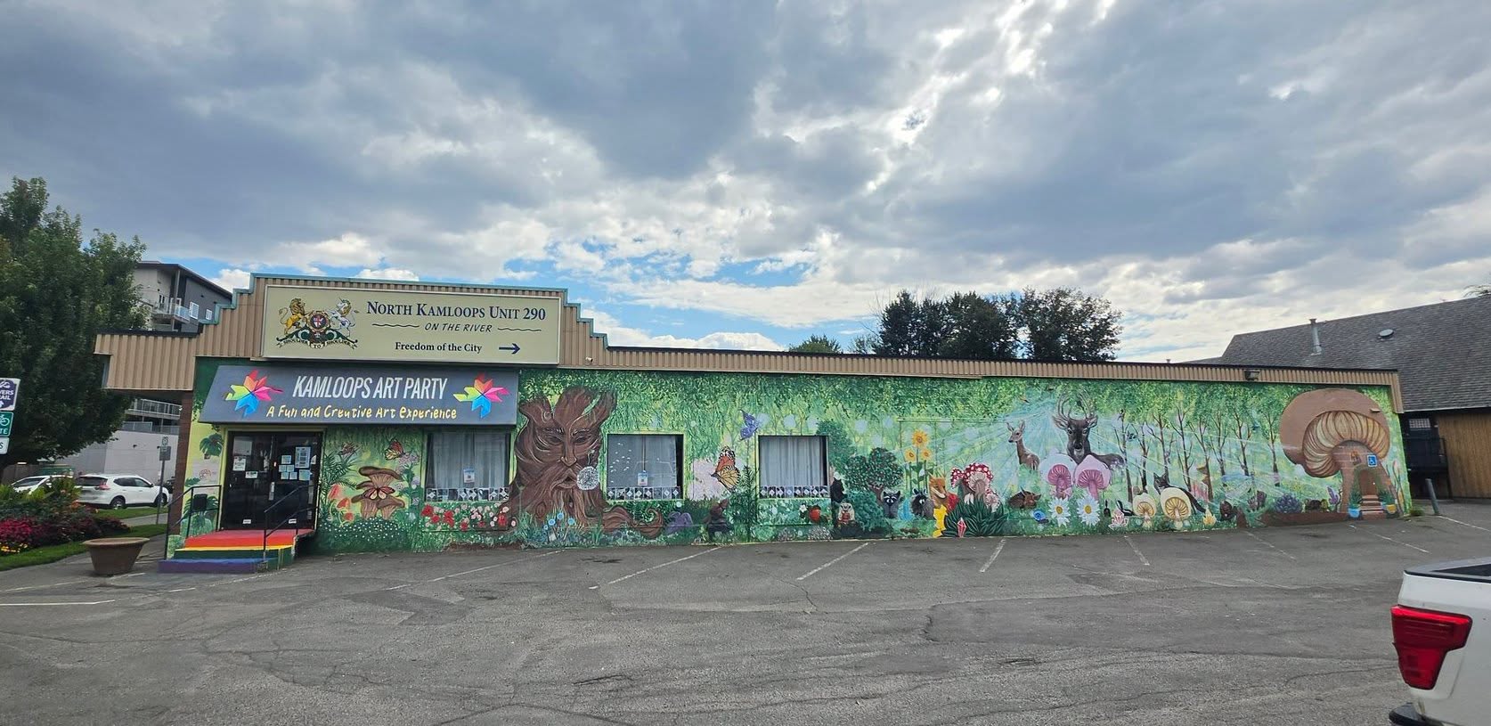 The Kamloops Art Party building on Tranquille Road features a colourful mural welcoming visitors to the creative space- photo credits by Kamloops art party