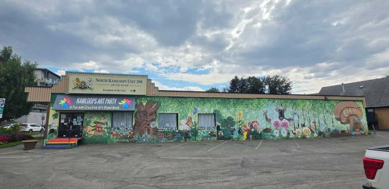 The Kamloops Art Party building on Tranquille Road features a colourful mural welcoming visitors to the creative space- photo credits by Kamloops art party