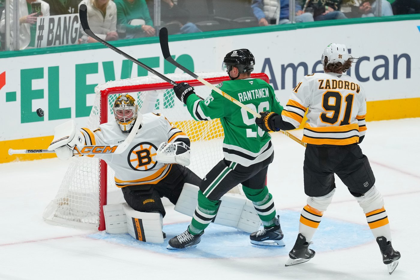 Mikko Rantanen attacks Jeremy Swayman in the October 20 Dallas–Boston game