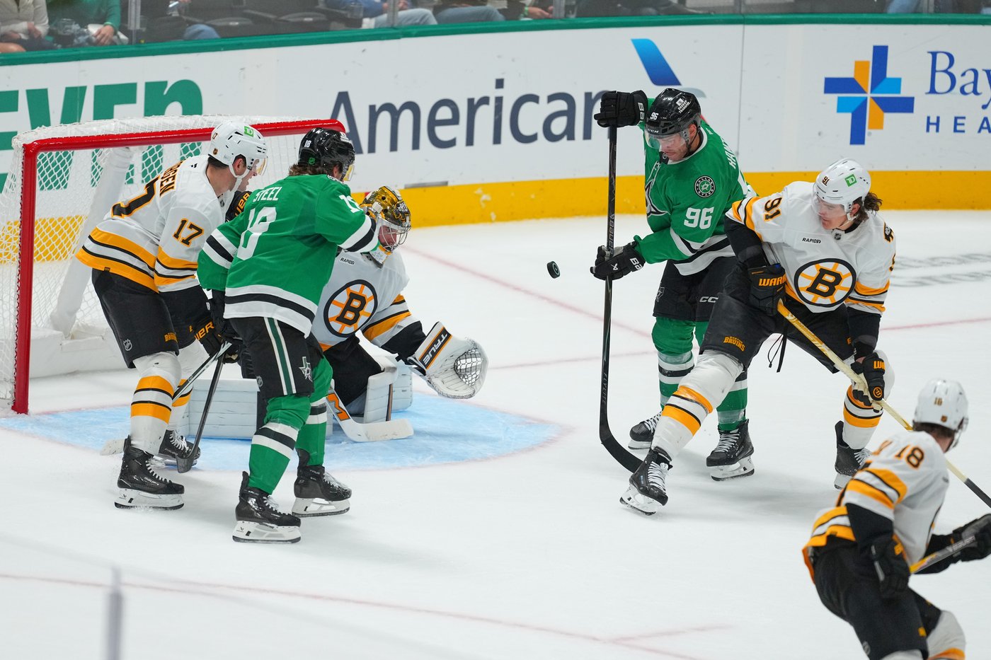 Mikko Rantanen battles Boston defender Nikita Zadorov on October 20