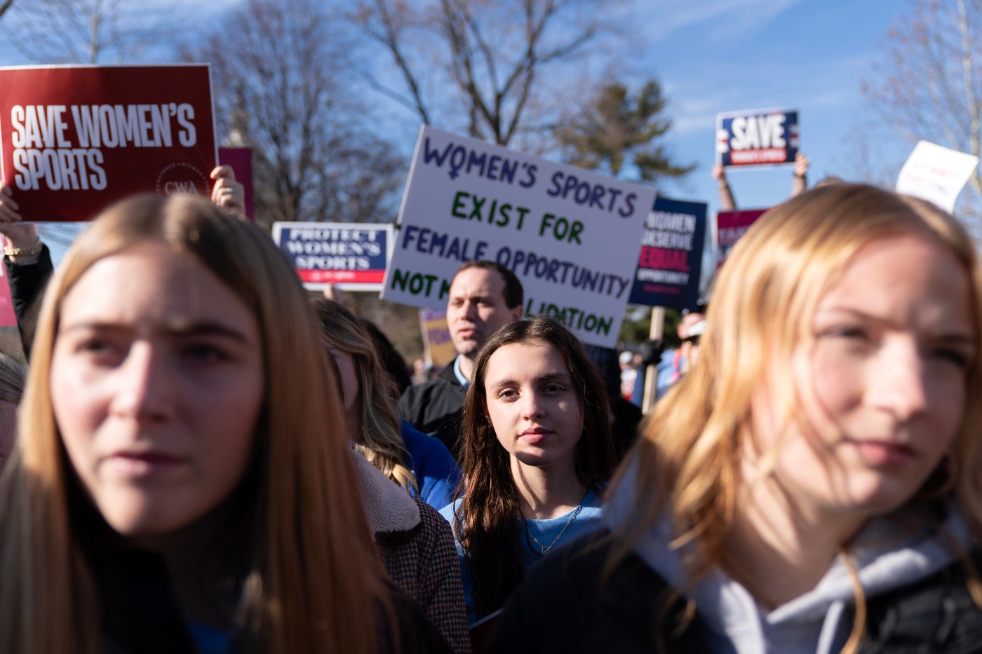Photos of demonstrators outside the Supreme Court as it considers upholding transgender sports bans | iNFOnews.ca