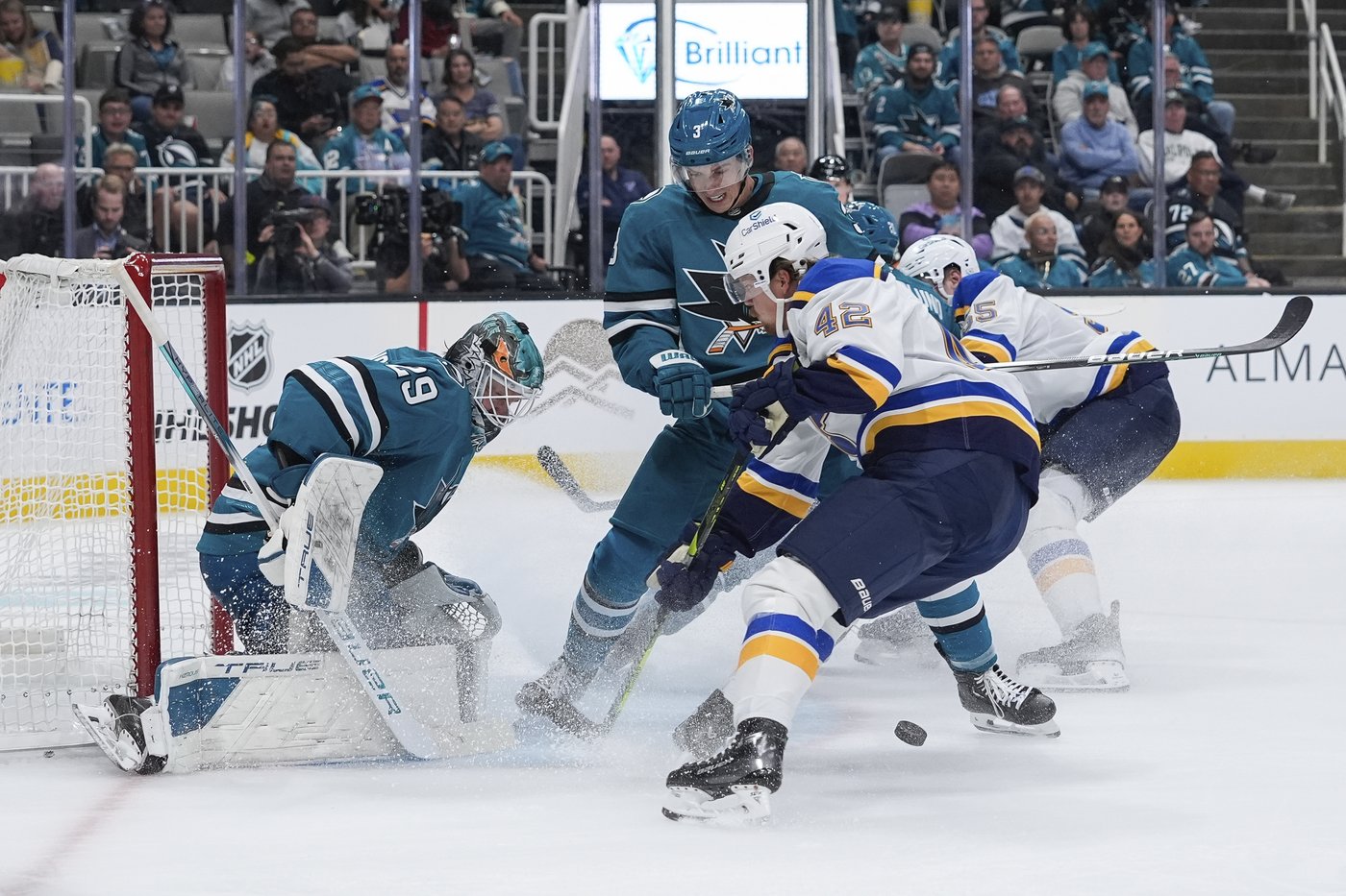 Blues spoil Celebrini's impressive debut with 5-4 overtime win over the Sharks | iNFOnews.ca