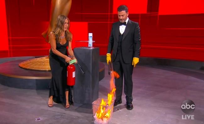 Aniston is award-worthy first responder in Emmy fire skit | iNFOnews.ca