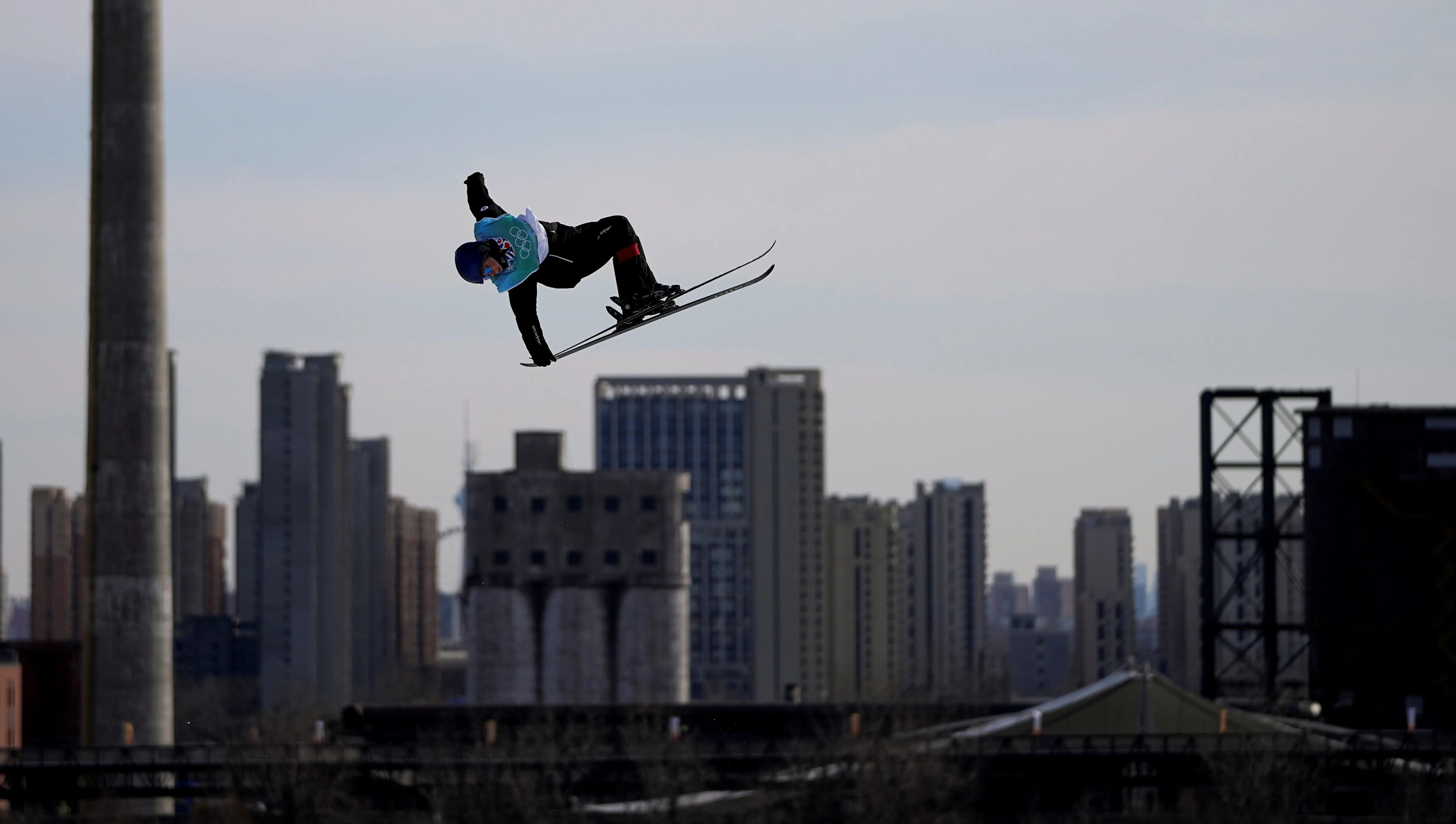 A skier in mid-air.