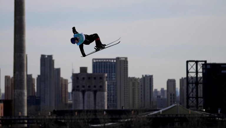 A skier in mid-air.