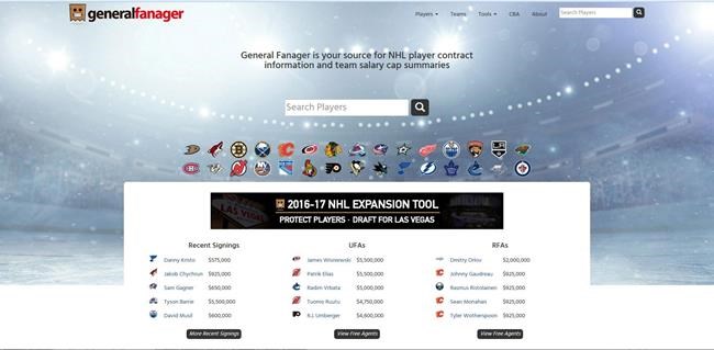 Salary cap websites a popular tool for fans; NHL yet to create official channel | iNFOnews.ca CP85724279