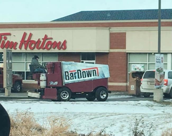 Double-double of Canadiana? Man drives Zamboni to take-out window at Tim Hortons | iNFOnews.ca