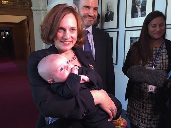 B.C. energy minister Michelle Mungall takes seat in legislature with baby Zavier | iNFOnews.ca