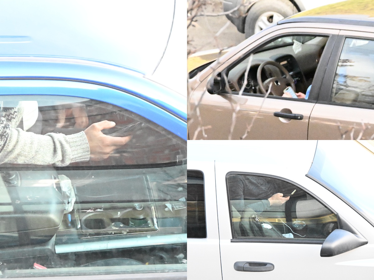 A collage of photos of drivers using cellphones.