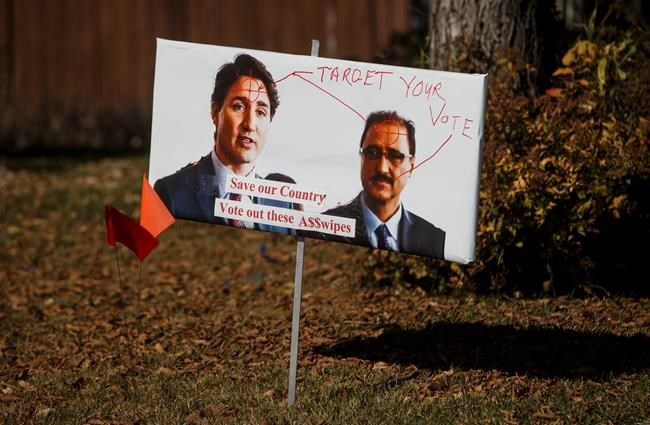 Police investigating lawn sign showing target on foreheads of Trudeau, Sohi | iNFOnews.ca