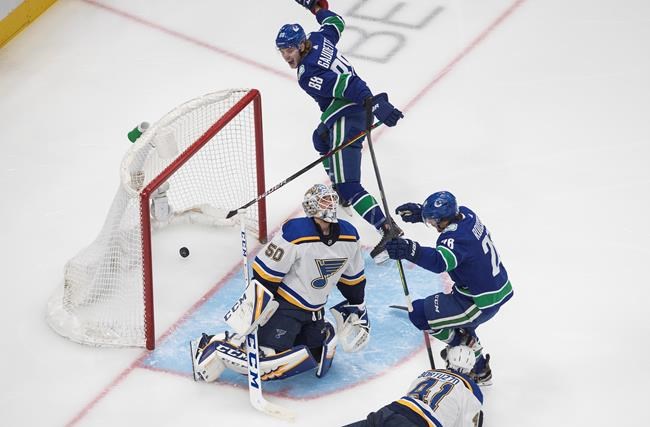 Canucks win 6-2, knock defending champion St. Louis Blues out of NHL playoffs | iNFOnews.ca Canucks win 6-2, knock defending champion St. Louis Blues out of NHL playoffs | iNFOnews.ca