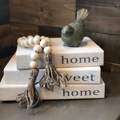 Rustic Book Stacks with Beaded Farmhouse Garland