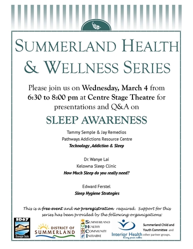 Sleep Awareness - Summerland Health & Wellness Series | iNFOnews.ca Sleep Awareness – Summerland Health & Wellness Series