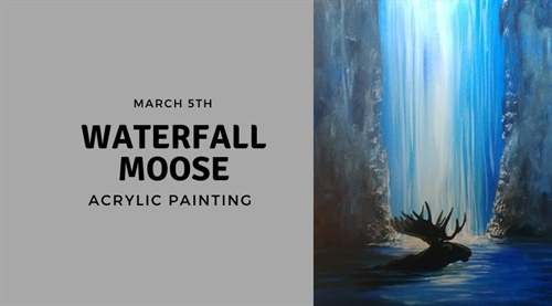 Waterfall Moose Acrylic Painting