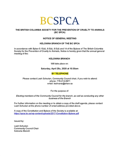 BC SPCA Kelowna branch AGM