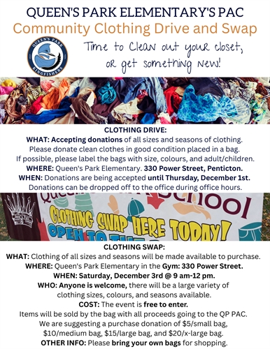 Clothing Drive/Swap hosted by Queen’s Park Elementary PAC
