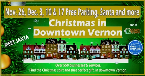 Christmas in Downtown Vernon! Meet Santa, Carollers, Music, 100’s of stores, Free Parking Saturdays