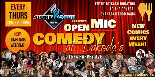 Atomic Vapor presents Open Mic Comedy for the Central Okanagan Food Banks