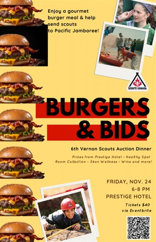 Burgers & Bids 6th Vernon Scouts Dinner Auction Fundraiser