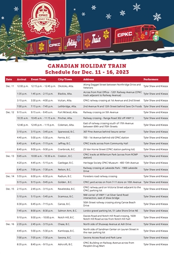 CKPC Holiday Train (Salmon Arm/Sicamous/Canoe/Revelstoke)