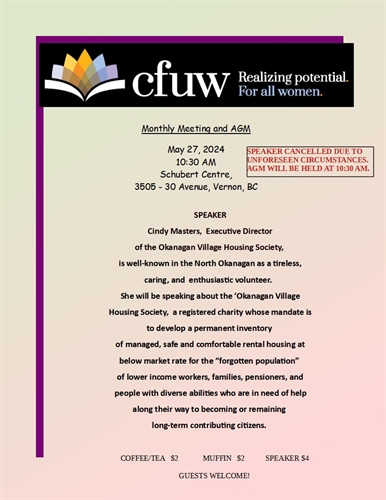 CFUW Vernon Monthly Meeting and AGM