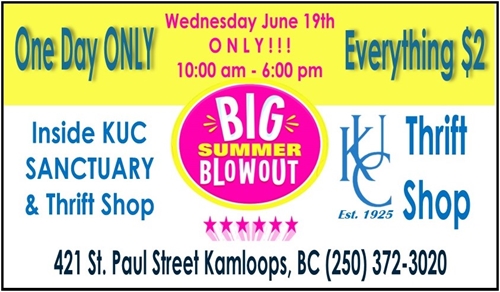 Kamloops United Church Thrift Shop $2 Summer Blowout Sale
