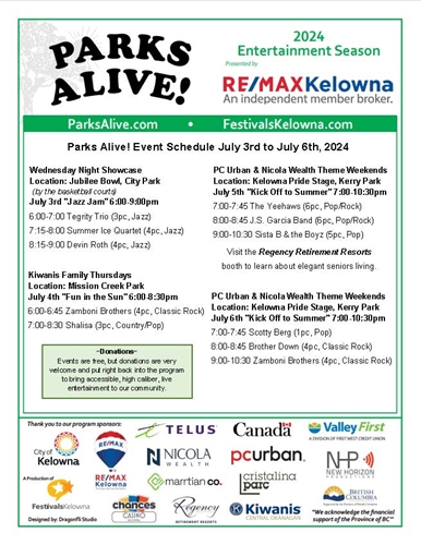 Parks Alive! Kelowna (Wednesday to Saturday)
