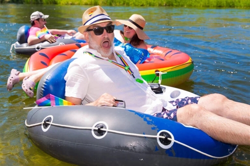 SOS Pride Fruit Float on the Penticton Channel