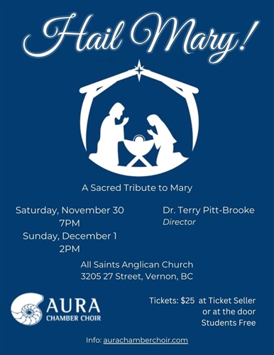 Aura Chamber Choir Presents: Hail Mary! (Saturday & Sunday) | iNFOnews.ca Aura Chamber Choir Presents: Hail Mary! (Saturday & Sunday)