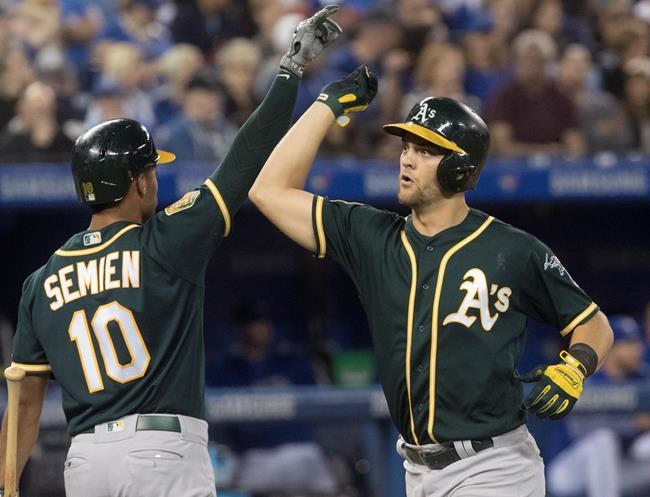 Chad Pinder hits first career grand slam as A's rally past Blue Jays 5-4 | iNFOnews.ca Chad Pinder hits first career grand slam as A's rally past Blue Jays 5-4 | iNFOnews.ca