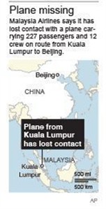 Malaysia Airlines says it lost contact with plane carrying 239 people on route to Beijing | iNFOnews.ca Malaysia Airlines says it lost contact with plane carrying 239 people on route to Beijing | iNFOnews.ca