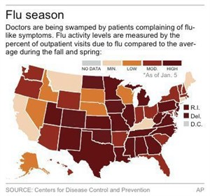 Here's a snapshot of flu activity in all 50 states: widespread, but in most cases not alarming | iNFOnews.ca CP21528387
